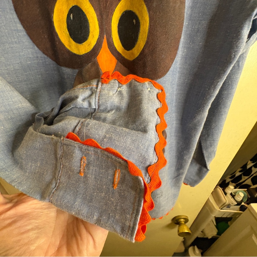 Vintage JC Penney Chambray Denim Owl Shirt Sz 16 Novelty Buttons Ric Rac Trim - Picture 3 of 7